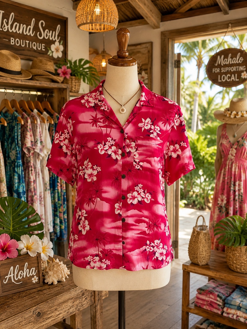 Women’s Pink Floral Button-Up Camp Shirt medium